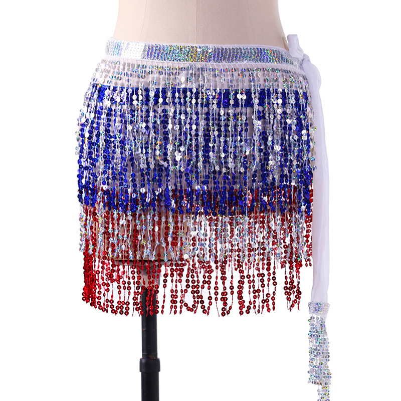 Sequins 4 layers colors belly dance hip scarf skirt with paillette tassel for halloween christmas New Year Party Y1018